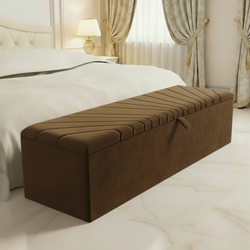 Sunrise Ottoman Storage Box Side ANGLE - Mocca Plush Velvet